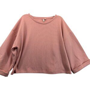Est 1946 Womens Sweatshirt Sz XL Pink Ribbed 3/4-Slv Cuffed Cottage Casual Comfy